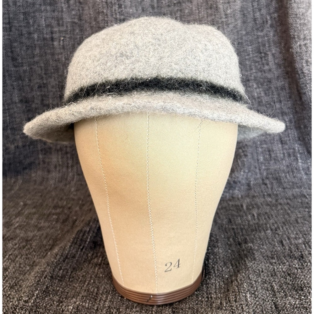 OOAK Handmade Felted Wool Cloche Bucket‎ Hat Gray Artisan Boiled Wool Winter